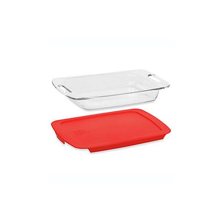 Refractario Pyrex® Easy Grab™ ovalado con tapa color rojo, 2.83 L
