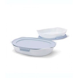 Set de refractarios de vidrio Rubbermaid® DuraLite™con tapa color blanco, 2 piezas