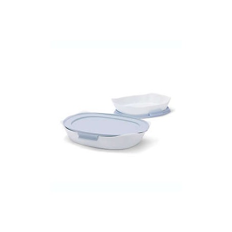 Set de refractarios de vidrio Rubbermaid® DuraLite™con tapa color blanco, 2 piezas