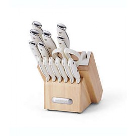 Set de cuchillos Farberware® Edgekeeper™ con base y afilador color blanco