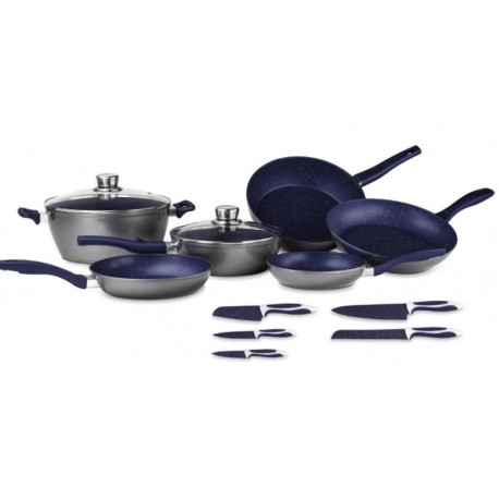 Batería de cocina de aluminio FlavorStone® Family color azul mayan, 13 piezas