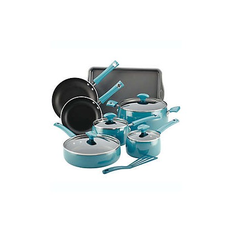 Batería de cocina de aluminio Rachael Ray™ Cityscapes color turquesa, 12 piezas