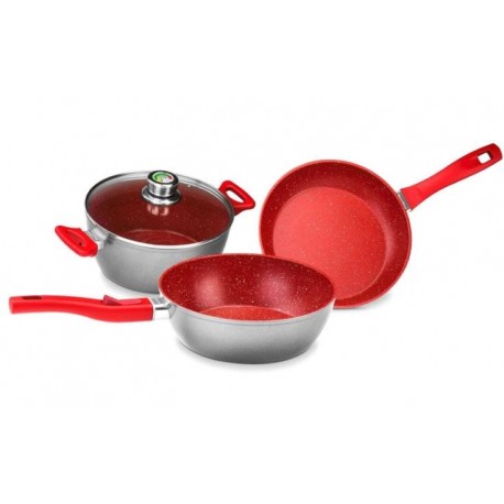 Batería de cocina de aluminio FlavorStone® Master color rojo 6 piezas
