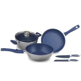 Batería de cocina FlavorStone® Master color azul mayan, 6 piezas