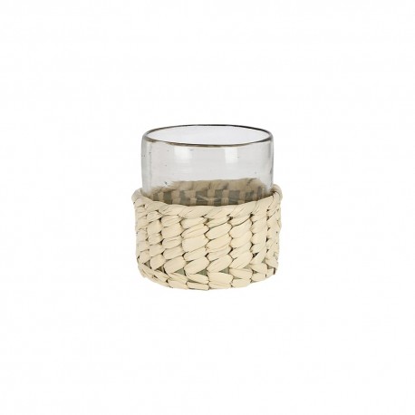 Vaso plano de cristal y fibra de palma AC Palma® artesanal