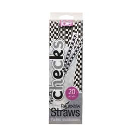 Popotes reutilizables de plástico PETG Joie™ con cepillo de limpieza, blanco/negro
