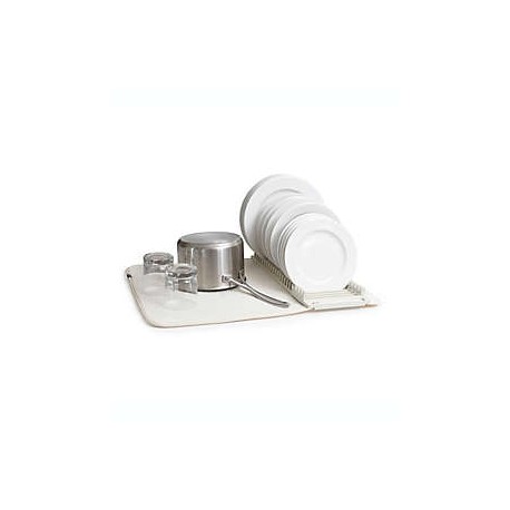 Escurridor para trastes de polipropileno Umbra® U Dry con tapete color blanco lino