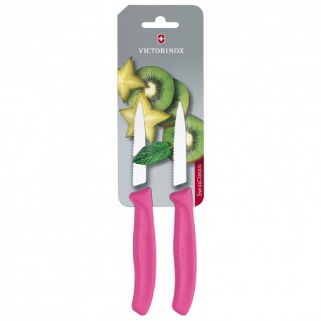 Cuchillos mondadores de acero inoxidable Victorinox® color rosa, 2 piezas