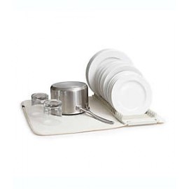 Escurridor para trastes de polipropileno Umbra® U Dry con tapete color blanco lino