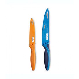 Cuchillos de acero inoxidable ZYLISS® color naranja/índigo, Set de 2 pzas.