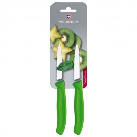 Cuchillos mondadores de acero inoxidable Victorinox® color verde, 2 piezas