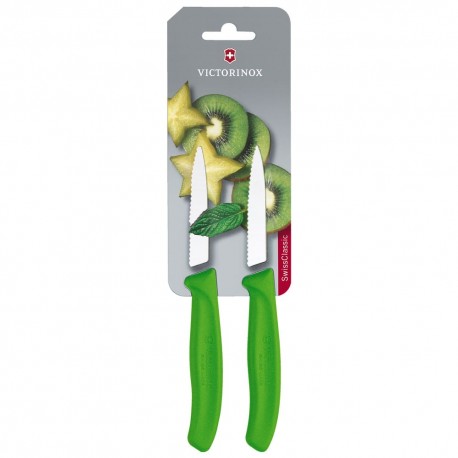 Cuchillos mondadores de acero inoxidable Victorinox® color verde, 2 piezas