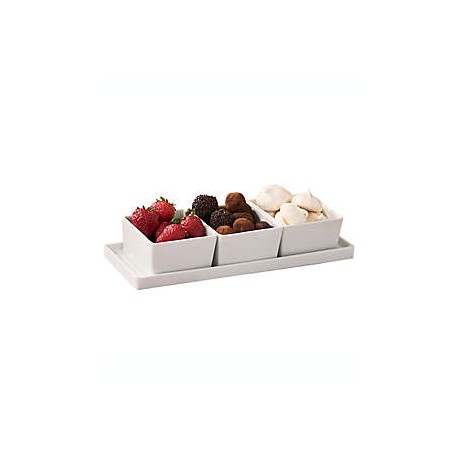 Set de botaneros y charola de porcelana Our Table™ Hayden color blanco, 4 piezas