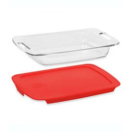 Refractario Pyrex® Easy Grab™ ovalado con tapa color rojo, 2.83 L