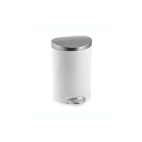 Bote de basura de acero inoxidable simplehuman® semirredondo con pedal, 6 L color blanco