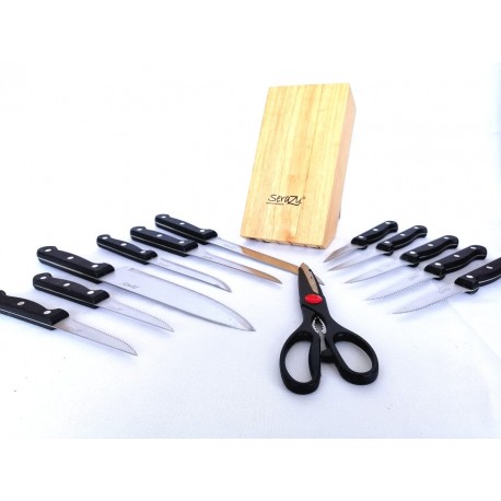 Cuchillos con tijeras de acero inoxidable y base, Set de 13 piezas