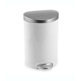 Bote de basura de acero inoxidable simplehuman® semirredondo con pedal, 6 L color blanco