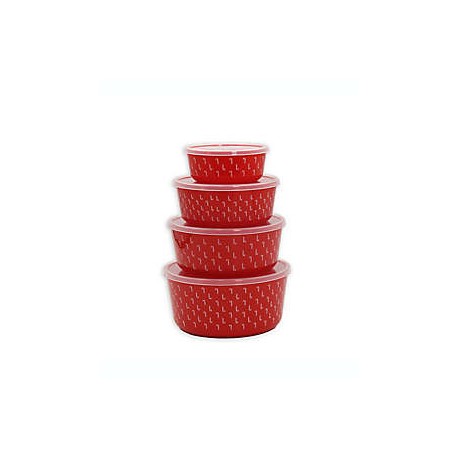 Contenedores de plástico H for Happy™ navideños color rojo, 4 piezas