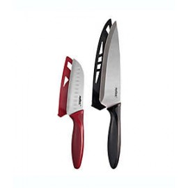 Cuchillos de acero de alto carbono Zyliss® Santoku y para chef, Set de 2 piezas